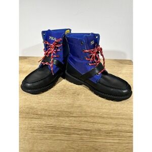 Polo Ralph Lauren Boys Black Blue Ranger Hi II Lace Up Belted  Boots US 3.5
